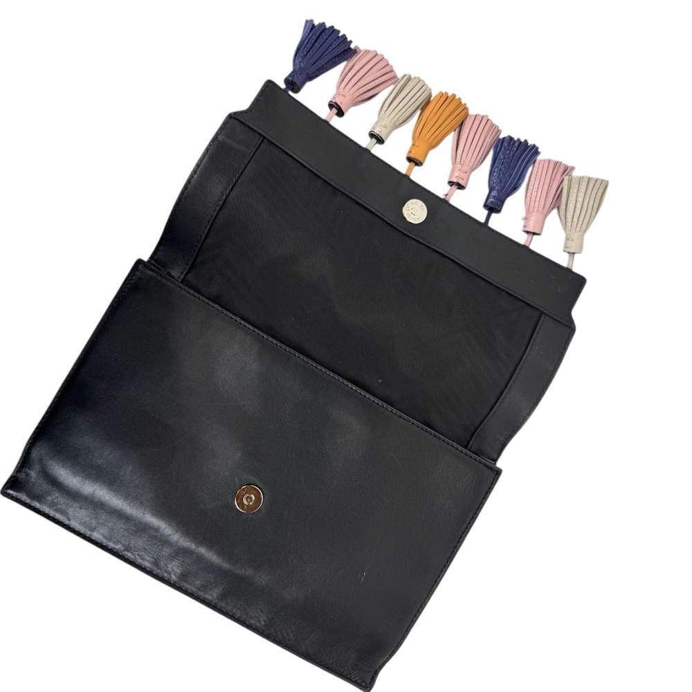 REBECCA MINKOFF Sofia Tassel Clutch Crossbody Handbag Black Leather orig $245 - Picture 10 of 16